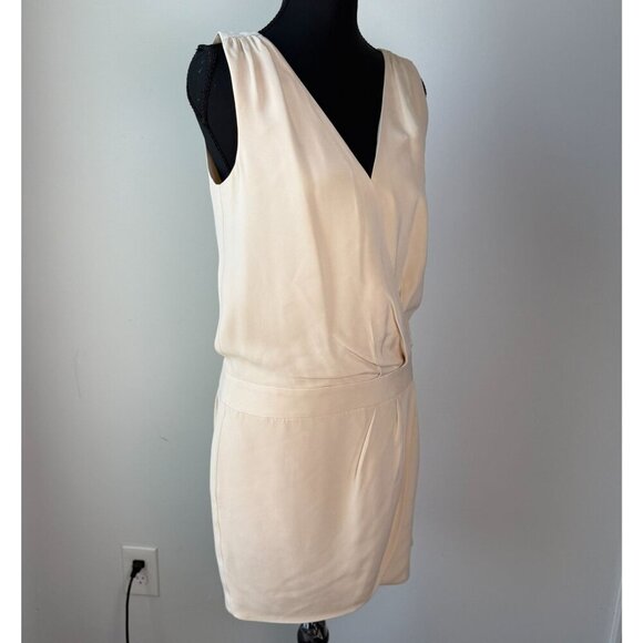 J. Crew Dress 100% Silk Drop Waist Faux Wrap Cream Sz 2 Holiday Minimalist - Picture 3 of 8